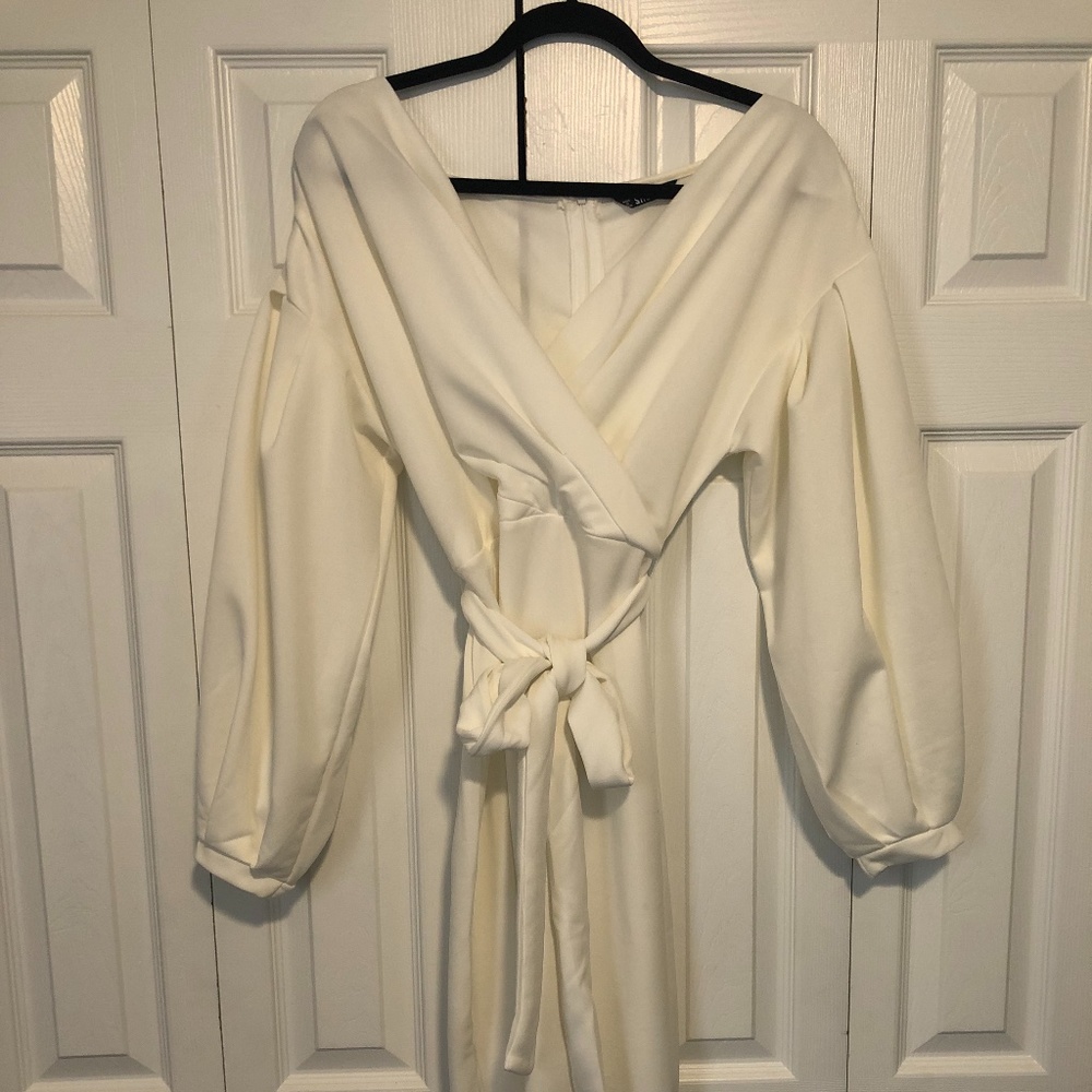 Blouson Sleeve Surplice Wrap Split Hem Dress